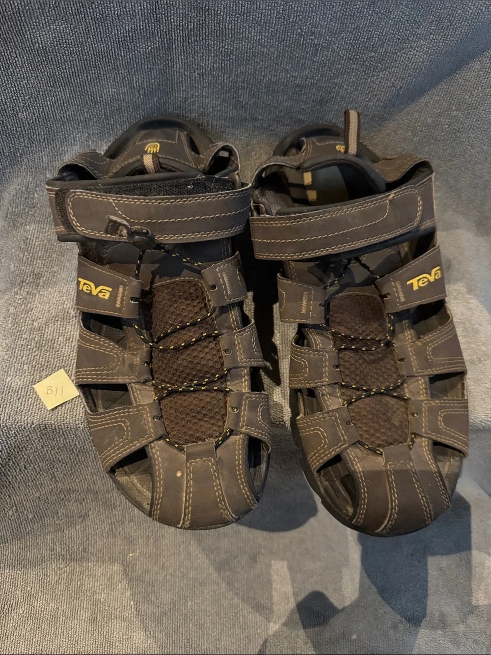 Teva Men’s Forebay Fisherman Brown Closed-Toe Outdoor Sandals with Yellow Logo